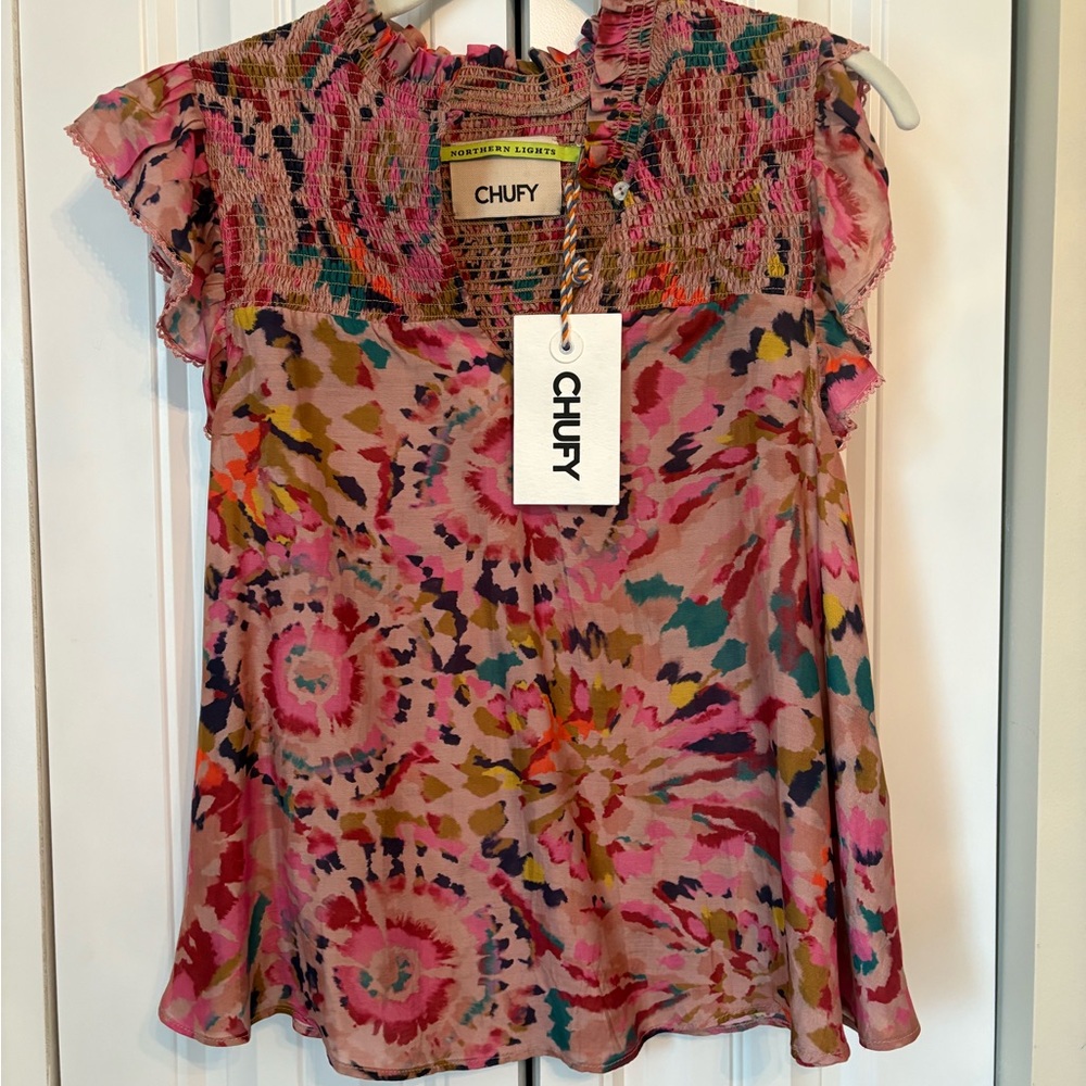 NWT! Chufy Pink and Orange Short Sleeve Blouse